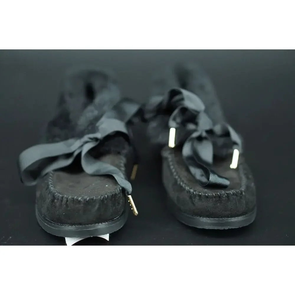 Tory Burch Aberdeen Genuine Rabbit Fur Trim Slipper Bootie SZ 5.5 NIB Black Bow
